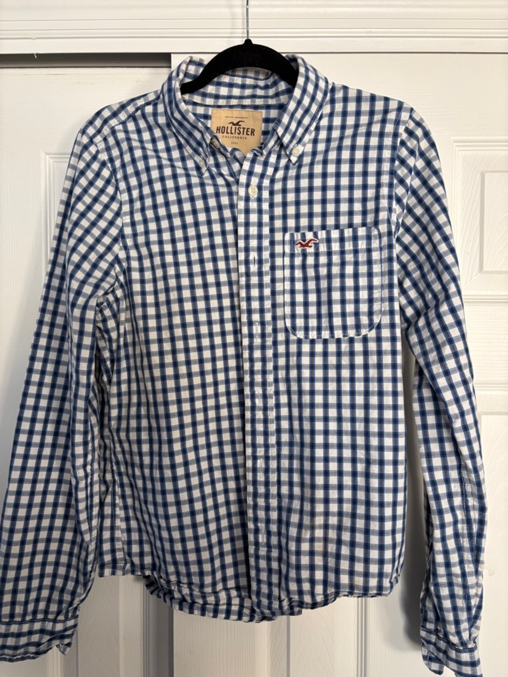 Hollister Men’s Navy & White Gingham Button-Down Shirt